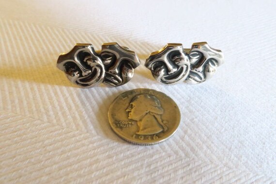 Vintage Silver Tone Comedy Tragedy Mask Cufflinks - image 4