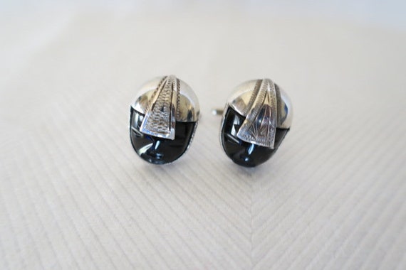 Vintage Mid Century Mexican Sterling Silver Onyx … - image 2