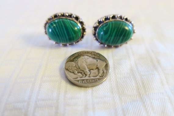 Vintage Mid Century Sterling Malachite Cufflinks - image 5