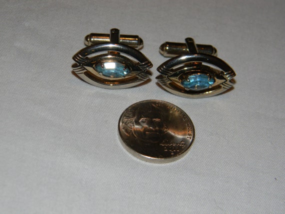 Vintage Gold Tone Faux Topaz Rhinestone Cufflinks - image 4