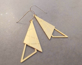 Geometric Earrings, Square Earrings, Earrings, Triangle Earrings, Gold Geometric Earrings, Geometric Jewelry, Dangle Long Earrings