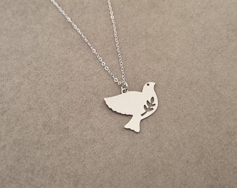 Pigeon Necklace, Pigeon Pendant, Small Pigeon, Bird Pendant, Silver Pigeon, Silver Necklace, Olive Branch, Peace Necklace, Necklace Gift