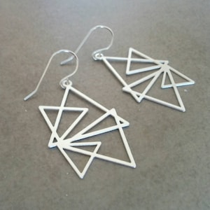 Silver Earrings, Sterling Silver, Dangle Earrings, Gift For Her, Geometric Earrings, Simple Earrings, Silver Jewelry, Triang Silver Earrings
