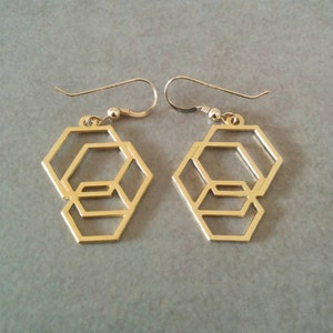 Gold Geometric Earrings, Hexagon Earrings, Geometric Earrings, Gold Dangle Earrings, Geometric Jewelry, Gold Hexagon Earrings, Gold Earrings