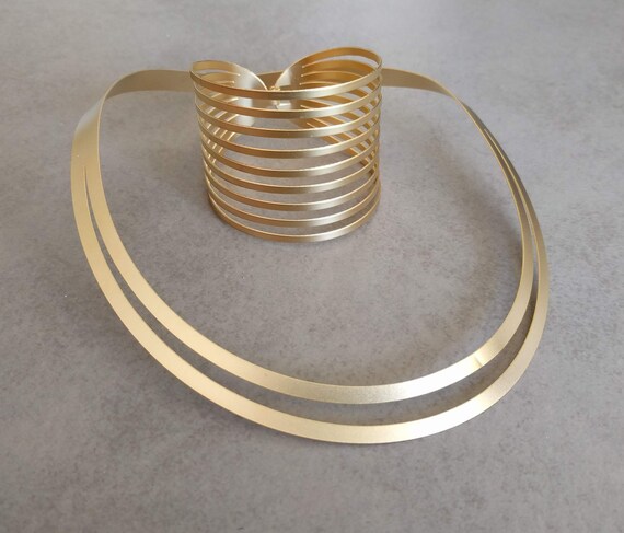 Delicate jewelry set, Gold Jewelry Set, bridal jewelry, Gold Strand Necklace, Gold Cuff Bracelet, Gold Jewelry, Gold Jewellery Set, Gift
