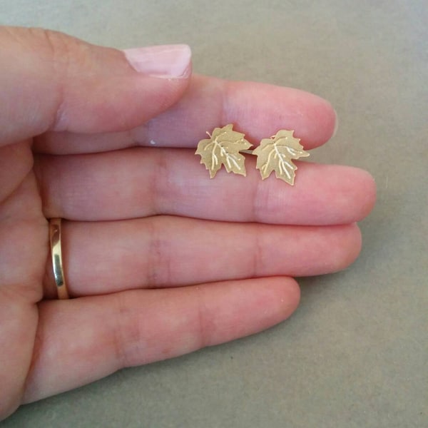 Small Gold Leaf Earrings Etsy