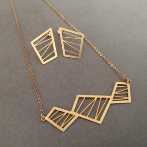 Gold Jewelry Set, Gold Necklace, Geometric necklace, Gold Earrings, Jewelry Set, Geometric Earrings, Triangle Necklace, Gold Stud Earrings