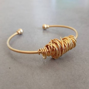 Gold bangle bracelet - Wrapped gold wire stacking bangle