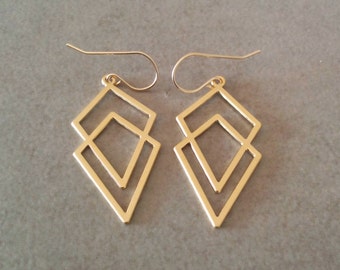 Geometric Earrings, Square Earrings, Earrings, Triangle Earrings, Gold Geometric Earrings, Bridesmaid, Geometric Jewelry, Dangle Earrings