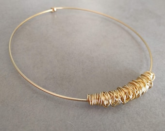 Gold Wire Necklace, Gold Collar Necklace, Collar Necklace, Necklace, Gold Bib Necklace, Gold Necklace, Strand Necklace, Gold Collar