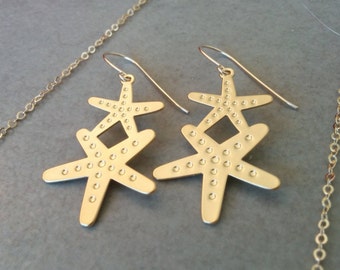 Gold Star Earrings Dangle