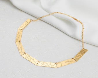 Geometric Necklace, Gold Rectangle Necklace, Gold Necklace, Square Necklace, Geometric Jewelry, Necklace, Triangle Jewelry