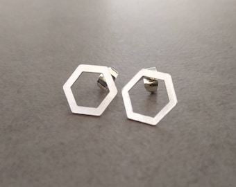 Silver Earrings, Silver Stud Earrings, Hexagon Stud, Geometric Earrings, Simple Earrings, Silver Jewelry, Tiny Studs, Geometric Stud, post