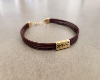 Personalize Leather Bracelet, Men Leather Bracelet, Brown Leather Bracelet, Mens Bracelet, Gift For Him, Engraver Men Bracelet, His and hers