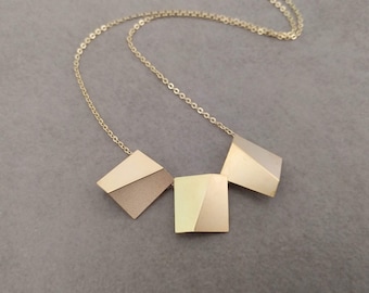 Gold Square Necklace, Geometric Necklace, Gold Necklace, Gold Bib Necklace, Gold Statement Necklace, Statement Jewelry, Cube Necklace