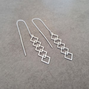 Geometric Earrings, Triangle Silver Earrings, Earrings, Long Chain Earrings, Siver Geometric Earrings, Geometric, Dangle Long Earring