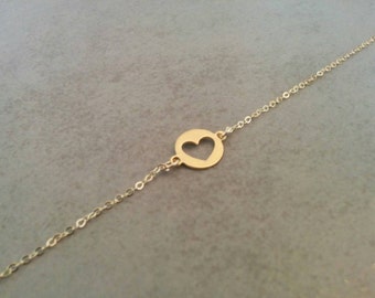 Gold Charm Bracelet, Charm Bracelet, Gold Bracelet, Heart Chain Bracelet, Gold Jewellery, Heart Charm On Gold Filled Chain, Valentines Gift