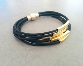 Leather Bracelet, women leather bracelet , Leather Gold Bracelet, Black leather bracelet, Beige leather bracelet, Gold Tube Bracelet