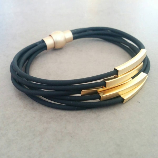 Gold Tube and Diamond Bracelet