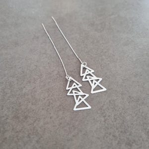 Geometric Earrings, Triangle Silver Earrings, Earrings, Long Chain Earrings, Siver Geometric Earrings, Geometric, Dangle Long Earring