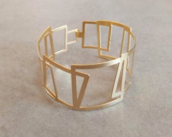 Geometric Bracelet, Gold Bracelet, Gold Cuff Bracelet, Square Bracelet, Gold Bangle, Wide Bracelet, Geometric Bangle Gold, Brass Bracelet