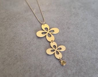 Gold Flower Necklace, Gold Necklace, Flower Gold Necklace, Leaves Jewelry, Large Necklace, Long Flower Necklace, Flower Charm Necklace