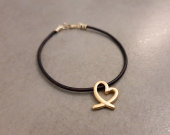 Valentine's Day Gift, Leather Bracelet, Heart leather bracelet , Leather Gold Bracelet, Brown leather bracelet, Gold Heart Bracelet, Love