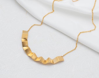 Gold Geometric Necklace, Long Zigzag Necklace, Long Necklace, Geometric Origami Necklace, Long Gold Necklace, Gift for her, Valentines gift