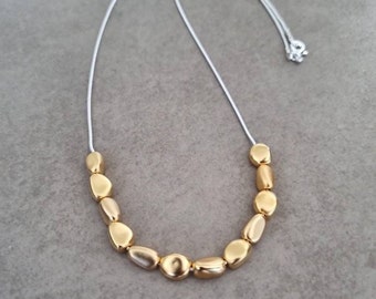 Gold Beads Necklace, Beads Necklace, Silver Necklace, Long Necklace, Beaded Necklace, Long Gold Necklace, Silver Necklace & Gold Beads