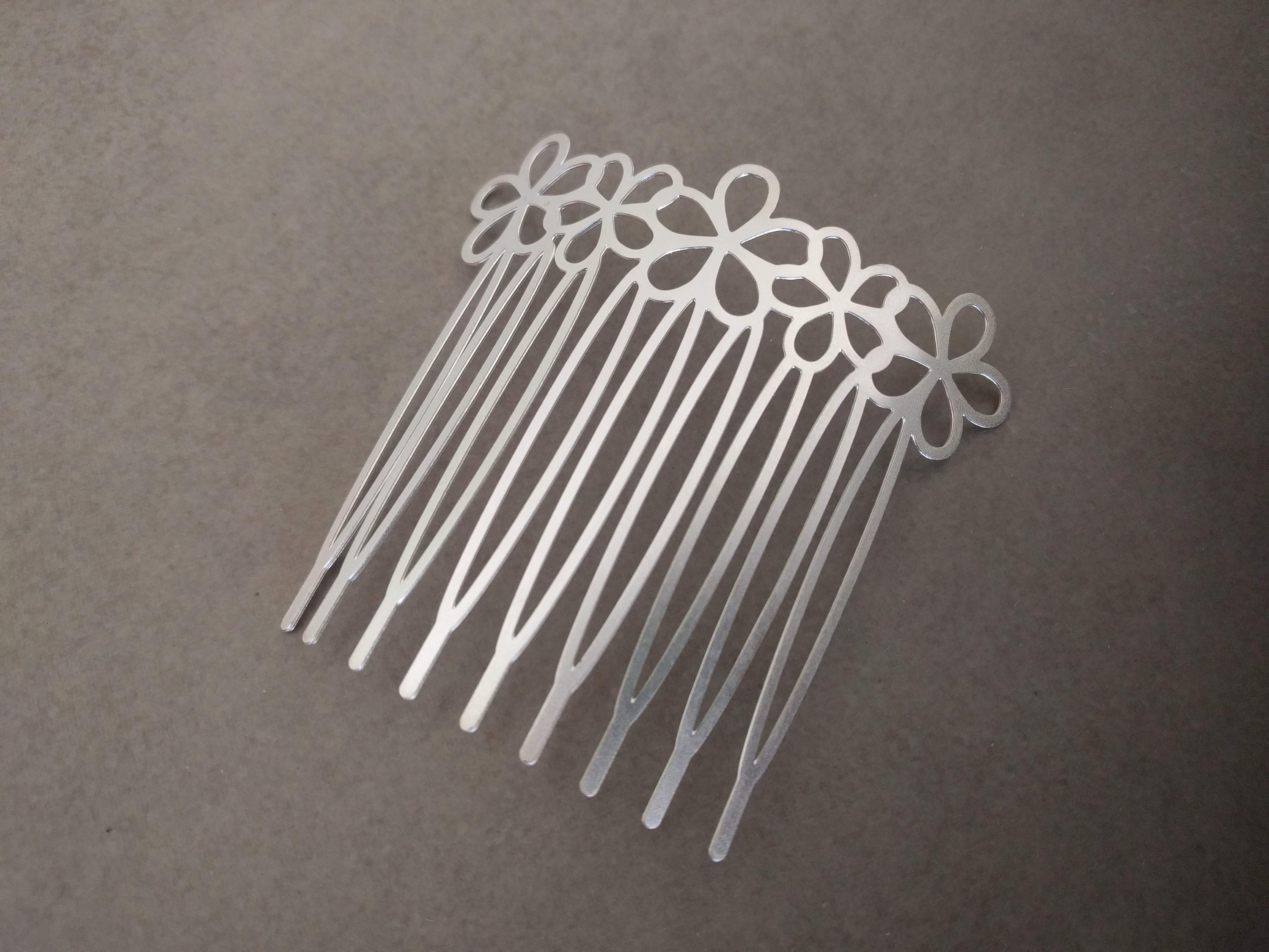 Silver Tone Floral Leaves Bridal Hair Comb, Bridal Hair Accessories, Brand New Floral Wedding Hair Comb: Silver Bridal Headpiece With  main image 3