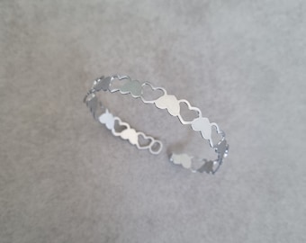 Silver Heart Bracelet, Child Bracelet, Love Bracelet, Silve Cuff, Silver Bangle, Tiny Heart Bracelet, Gift For girls, Christmas Gift