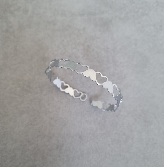 Silver Heart Bracelet, Child Bracelet, Love Bracelet, Silve Cuff