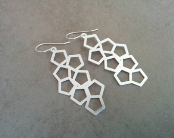 Pendientes de plata, plata de ley, pendientes colgantes, pendientes de panal, pendientes geométricos, pendientes sencillos, joyas de plata, pendientes largos