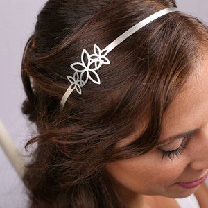 Silver headband Floral bridal headband Silver hair piece for wedding image 1