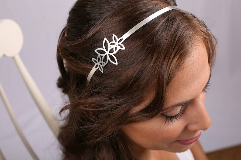 Silver headband Floral bridal headband Silver hair piece for wedding image 1