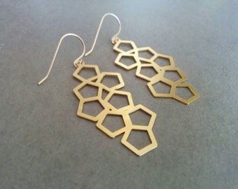 Gold Geometric Earrings, Gold Earrings, Hexagon Earrings, Pentagon Earrings, Long Earrings, Geometric Earrings, Gold Long Earrings, Gift