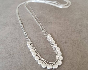Collar de hilos de plata, collar con cuentas de plata, collar largo de hilos, collar largo de plata, collar de plata, plata 925