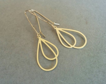 Long Gold Earrings, Gold Earrings, Long Earrings, Gold Dangle Earrings, Gold Ellipse Earrings, Drop Earrings, Gold Filled Earrings
