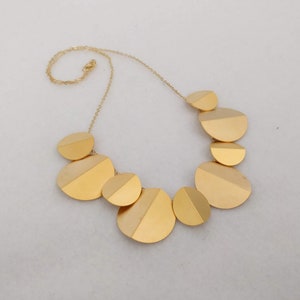 Gold Bib Necklace, Origami Circle Necklace, Gold Disc Necklace, Statement Necklace, Circle Charm Necklace, Disc Necklace, Bib Necklace image 2