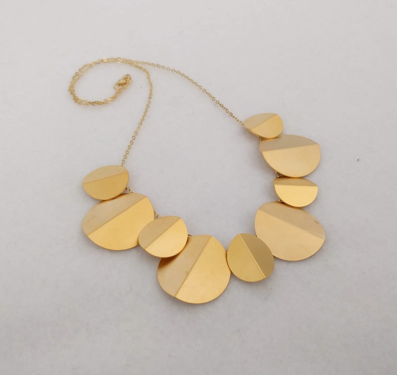 Gold Bib Necklace, Origami Circle Necklace, Gold Disc Necklace, Statement Necklace, Circle Charm Necklace, Disc Necklace, Bib Necklace image 2