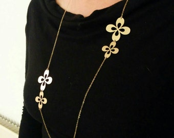 Gold Flower Necklace, Flower Charm Necklace, Flower Necklace, Long Necklace, Flower Jewellery, Gold Flower Pendant, Everyday Necklace