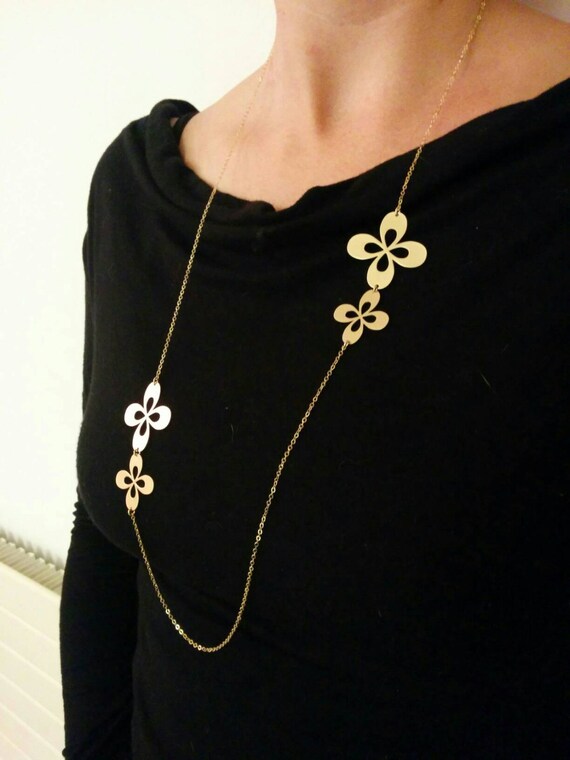Gold Flower Necklace, Flower Charm Necklace, Flower Necklace, Long Necklace, Flower Jewellery, Gold Flower Pendant, Everyday Necklace