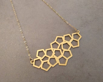 Honeycomb Necklace, Gold Geometric Necklace, Gold Necklace, Geometric jewelry, Layering Necklace, Bridesmaid Gift, Necklace, Honeycomb