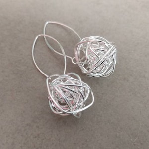 Silver Wire Earrings, Silver Earrings, Sterling Silver, Dangle Earrings, Silver Long Earrings, Silver Jewelry, Wire Ball Earrings, Tangled