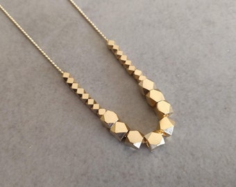 Gold Beads Necklace, Beads Necklace, Dainty Necklace, Long Necklace, Geometric Beads Necklace, Long Gold Necklace, Gift for her, women gift