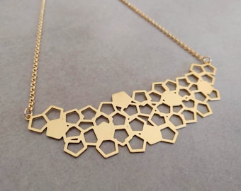 Gold Geometric Necklace, Gold Necklace, Honeycomb Necklace, Pentagon Necklace, Geometric Jewelry, Necklace, Statement Necklace Gold, Gift