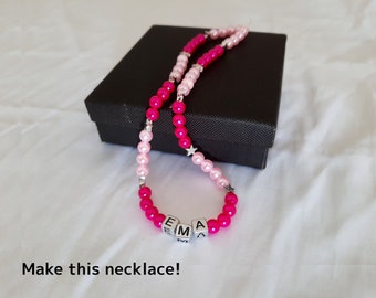 DIY Kids Craft Necklace Kit, Pearl Beads, Trendy Jewelry, home art craft kit, necklace kit for kids, your own jewelry kit, Personalise Name