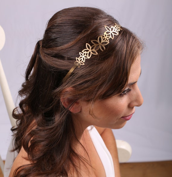 Gold Bridal Headband, Gold Flower Headband, Bridal Headpiece  display picture 3