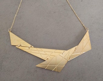 Triangle Necklace, Geometric Necklace, Gold Necklace, Pendant Necklace, Statement Necklace, Geometric Jewelry, Gold Bib Necklace