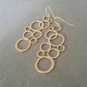 Gold Earrings, Dangle Earrings, Gold Circle Earrings, Bubbles Earrings, Circle Earrings, Long Earring, Gold Jewelry, Wedding Earrings